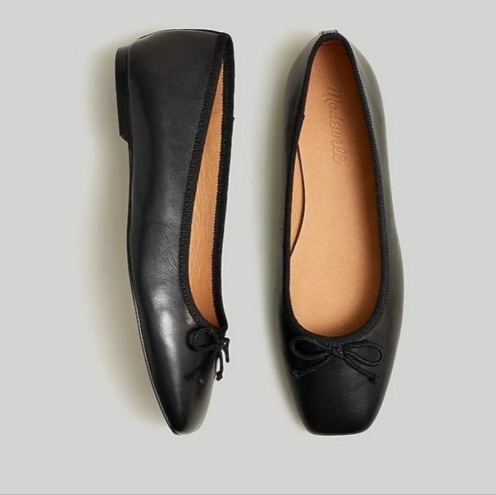 Madewell Anelise Ballet Flat Black Leather Size 5.5 NN901 Square Toe New Classic